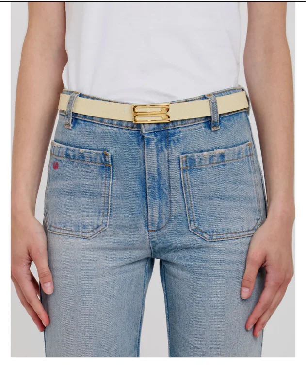 Victoria Beckham Frame Belt In Ivory Leather