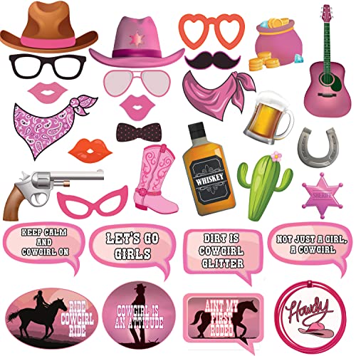 Cowgirl Photo Booth Props - Western Party Props, Wild West Party - Texas Themed Party Decor for Birthdays, Assorted Western Photo Booth Props - Pink Bachelorette Party Decorations by Scapa Pro - Pink