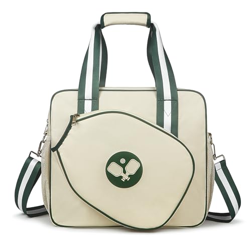 Newluck Pickleball Paddle Bag, Pickleball Tote Bags For Women, Adjustable Crossbody Portable Pickle Ball Bag For Men, Pickleball Sling Bag For Women, Large Pickleball Bag For Women Men Gift - Beige