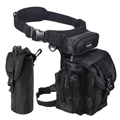 Jueachy Tactical Waist Bag Drop Leg Bag Multifunctional Thigh Bag Motorcycle Leg Bag Military Hip Bag Hiking Waist Pack with Water Bottle Pouch for Motorcycling Hiking Traveling Fishing Camping - Black