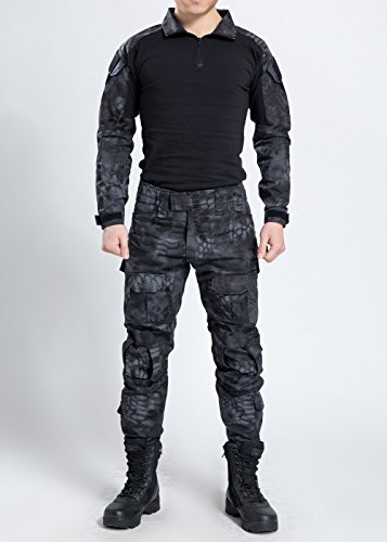 NOGA New Series Commando Camouflage Frog Suits Camouflage Pants Tactical Soft Breathe Freely Wear-resisting Jacket+Trousers Jungle Camouflage Army Uniform - Black Python Camouflage - XXL