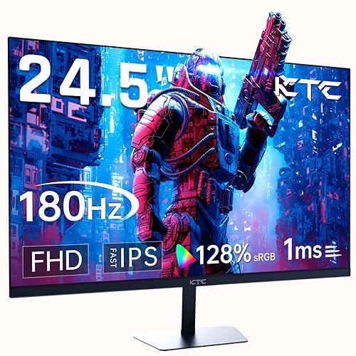 KTC 24.5'' Gaming Monitor 180Hz FHD,Fast IPS 1080P 1 ms, 128% sRGB HDR10,Freesync HDMI x 2 /DP x 1 VESA Tilt Adjustable Xbox PS5 Switch (HDMI Cable Included) - 24.5 - Black