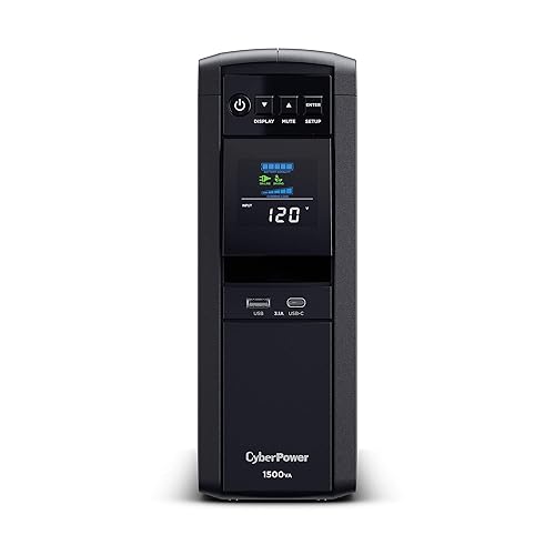 CyberPower CP1500PFCLCD PFC Sinewave UPS System, 1500VA/1000W, 12 Outlets, AVR, Mini Tower, Black - 1500VA - 1500VA