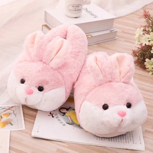 Fuzzy Bunny Slippers - Pink / 6 (5-6)