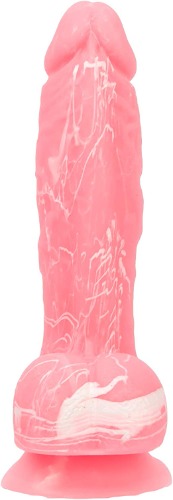 Pure Love 7.5 Inch Glow-in-the-Dark Silicone Dildo with Suction Cup, Marble Pattern, Pink Color, Adult Sex Toy, 7.5 Inch X-Large, 0.69 Lb - Pink