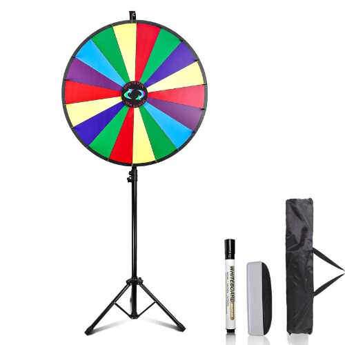 Hooomyai 30 Inch Prize Wheel with Folding Tripod Floor Stand Height Adjustable 18 Slots Color Dry Erase Spin Wheel Spinner Game with Dry Erase & Marker Pen for Trade Show Fortune Spinning Game