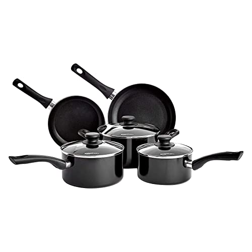 Amazon Basics Juego de Utensilios de Cocina de Inducción Antiadherente, 5 Unidad, Aluminio, con Tapas, Negro - 5 Unidad