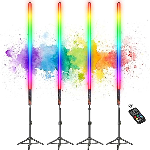 LUXCEO 4 unidades de 85 cm LED Video Lichtstab Mood1 con trípode, LED Handheld Fotografie Lichtdimmbar y memoria, batería integrada, RGB-Fotolampe para YouTube, TikTok, Spiel-Streaming, Partybar,