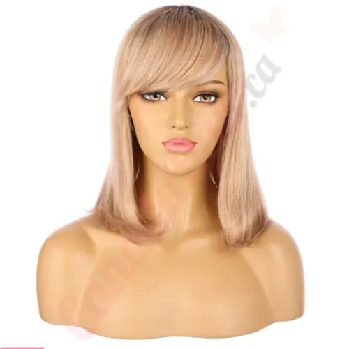 Honey Blonde Human Hair Wig With Bangs