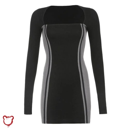 Striped goth bodycon dress - Black Dress / One Size