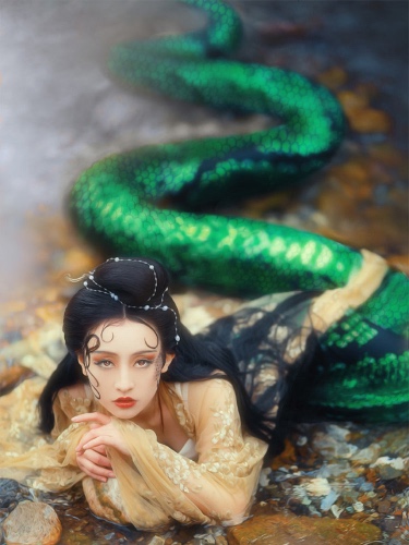 Shooting Props Photography Dragon Snake Tail Mermaid Merman Tails | L hip size: 90-100cm / Black / 3 meters
