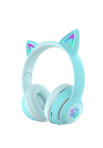 Paw Print Cat Ear Gaming Headphones - Blue with box