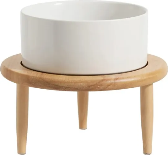 Raised Dog Bowl Non-Slip Ceramic Adjustable Height Medium Dog Bowl Dog Food Bowl Dog Dish Cat Water Bowl Protect Cervical Spine (6in Bowl + Stand, Green) - 6inch Single Bowl + Stand - White