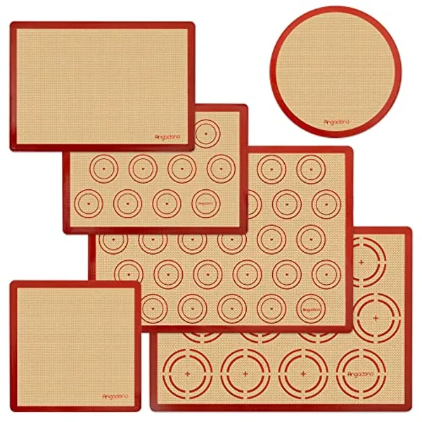 Silicone Baking Mat Set of 6, Easy Clean & Non-Stick Food Grade Reusable Baking Mat, Silicon Baking Mats Oven Liner Sheet, Round & Square Cake Mat, Pastry Board Rolling Dough Mats for Macaron Cookie