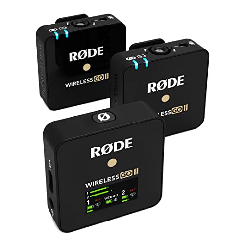 RØDE Wireless Go II Dual Channel Wireless System with Built-in Microphones with Analogue and Digital USB Outputs, Compatible with Cameras, Windows and MacOS computers, iOS and Android phones - WIGO II Dual