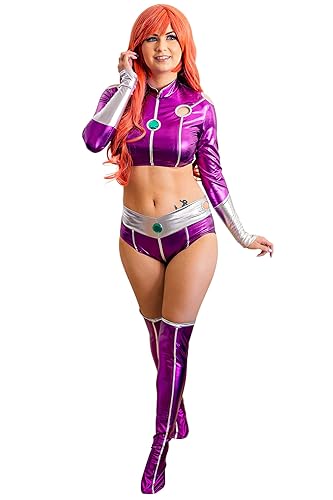 C-ZOFEK Women's Purple Hero Suit Cosplay Costume Crop top with Stockings for Halloween Christmas - Medium