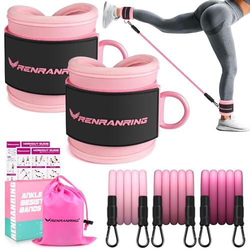 Ankle Resistance Bands with Cuffs, Ankle Bands for Working Out, Ankle Resistance Band, Glutes Workout Equipment, Butt Exercise Equipment for Women Legs and Glutes - Pink