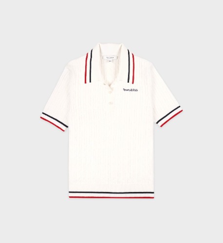 Serif Logo MIni Cable Polo - Off White/Navy/Red | Off White / Small