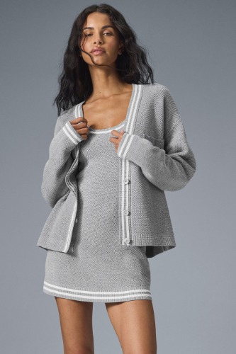 Tennis Club Sweater Knit Cardigan - Athletic Heather Grey/White | Athletic Heather Grey/White / S