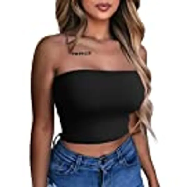 LAGSHIAN Women's Sexy Crop Top Sleeveless Stretchy Solid Strapless Tube Top