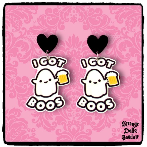 Cute Ghost Halloween Earrings, 925 sterling silver, Pastel Goth, Strange Dollz Boudoir