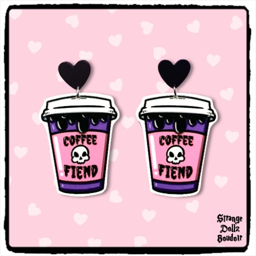 Coffee Cute Pastel Goth earrings, 925 sterling silver, Strange Dollz Boudoir