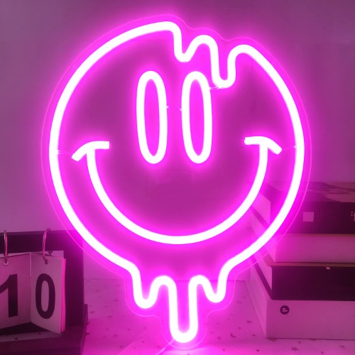 Smiley Face Neon Sign Dimmable Smiley Face Led Sign Smile Neon Sign for Wall Decor Smiley Face Decor for Bedroom Kids Room Smiley Neon Sign for Room Decor Holiday Party Gift Pink - D-Smile Melting
