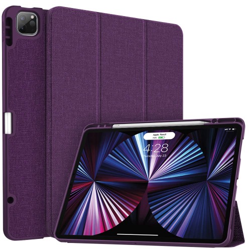 Soke iPad Pro 12.9 Case 2022 2021 with Pencil Holder - [Full Body Protection + 2nd Gen Apple Pencil Charge + Auto Wake/Sleep], Soft TPU Back Cover for iPad Pro 12.9 inch 6th 5th Generation(Purple) - Purple