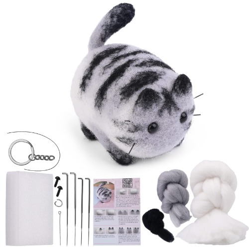 Needle Felting Starter Kit, Animals Needle Felting Set, DIY Wool Felt Materials Set with Felting Tool and Instruction for Needle Felting Craft Project and DIY Handmade - cat6