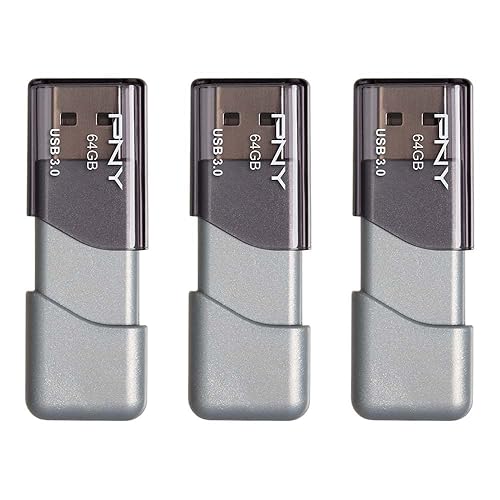 PNY 64GB Turbo Attaché 3 USB 3.0 Flash Drive,Grey (Pack of 3)