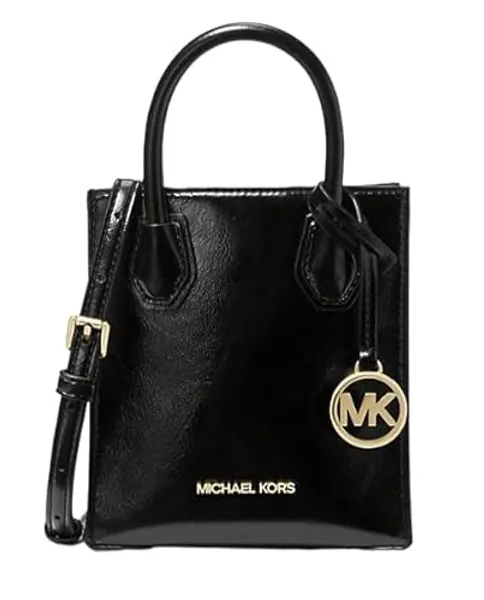 Michael Kors Mercer Extra-Small Pebbled Leather Crossbody Bag (Black/Patent)