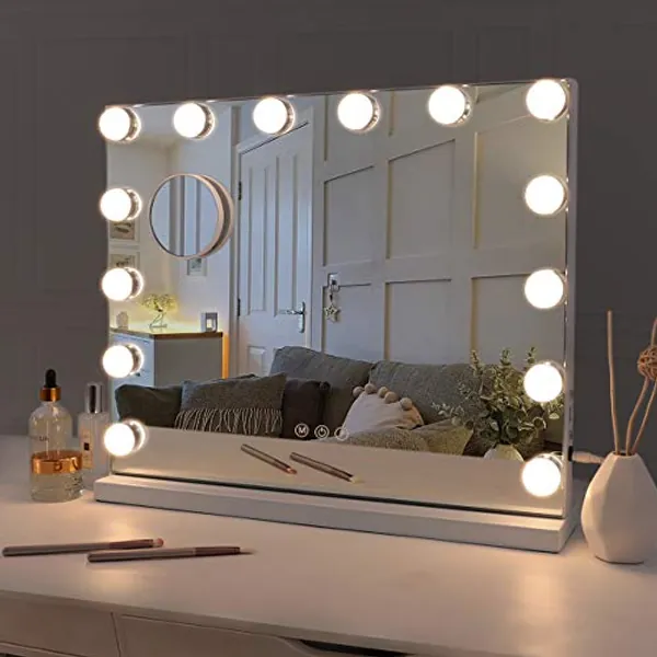 Fenair Hollywood Vanity Mirror with Lights Lighted Makeup Mirror with 14 Dimmable LED Bulbs,Adjustable Brightness,Touch Screen,Tabletop
