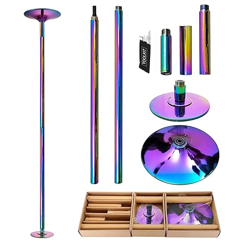 PRIOR FITNESS Premium Dance Pole Removable 45mm Spinning & Static Dancing Pole Heavy-Duty Steel Pole Dancing Pole, Adjustable Height Professional Grade Excellent for Home Exercise Club Gym - Colorful