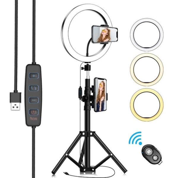 AJH 13-inch Ring Lights with Stand, LED Ring Lighting Kit, Bluetooth Remote USB Charger 3