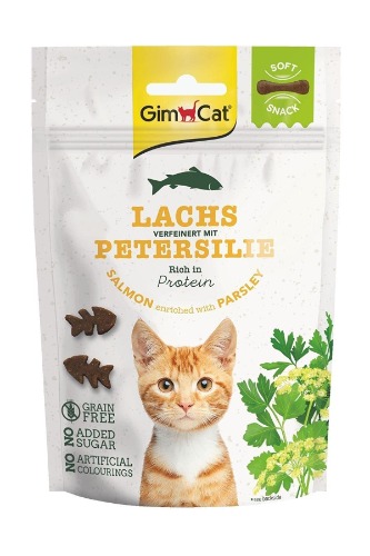 GimCat Soft Snacks zalm met peterselie - Zachte, eiwitrijke kattenlekkernij zonder toegevoegde suikers - 1 zak (1 x 60 g)