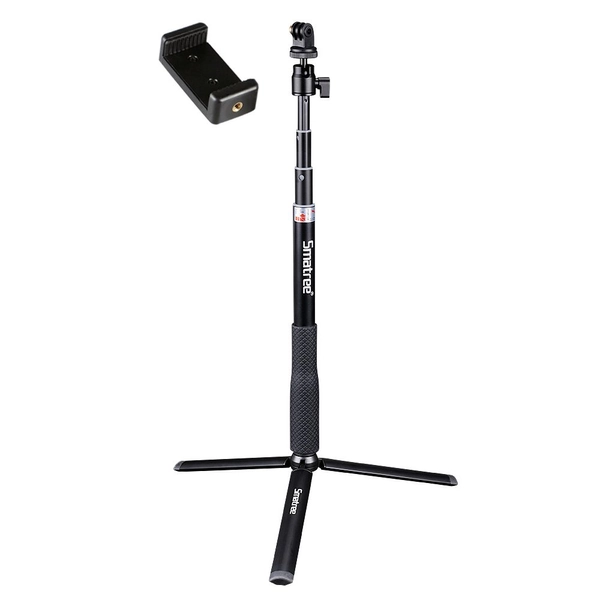 Smatree Telescopische Selfie Stick met Statief Stand Compatibel voor Gopro Hero 10/9/8/7/6/5/4/3+/3/Sessie/Fusion/Gopro Hero Max/Gopro Hero 2018/DJI OSMO Action Camera, SJCAM, AKASO, Xiaomi Yi en mobiele telefoon