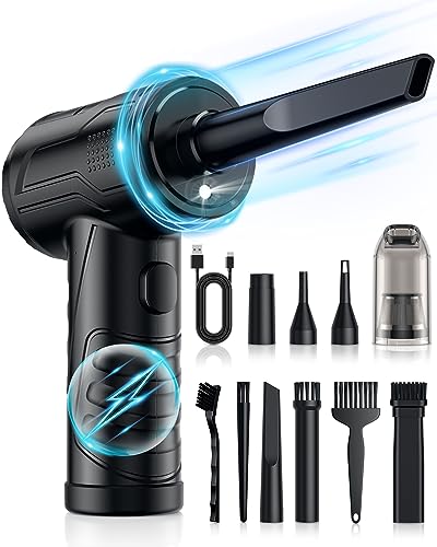 Powerful Compressed Air Duster for Deep Cleaning-Replace Compressed Air Can-No Canned Air Duster-Keyboard Cleaner-PC Cleaning-Rechargeable-3-Speeds-95000RPM Cordless Air Blower-Car Duster 8000mAh - Classic Black