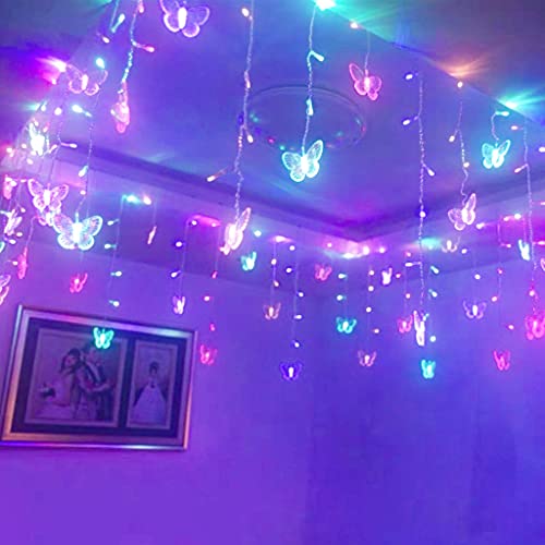 Curtain Butterfly String Light 20Ft 120LED Window USB Fairy Lights 24 Butterfly 8 Modes with Remote Control for Room Bedroom Patio Party Wedding Holiday Christmas Decoration (Colorful) - colorful
