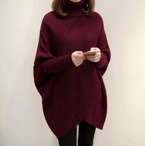 Womens Batwing Turtleneck Sweater - Red / One Size