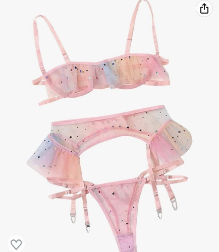 Amazon.com: Lilosy Sexy Underwire Colorful Kawaii Cute Sheer Garter Belt Lingerie Set Bra and Panty 3 Piece: Clothing, Shoes & Jewelry