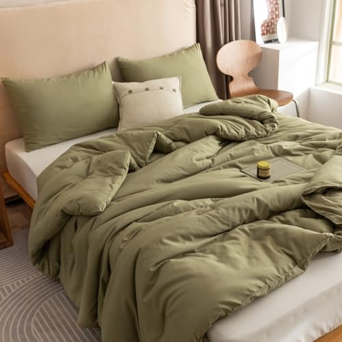 Queen Comforter Set Olive Green, 3pcs Bedding Sets