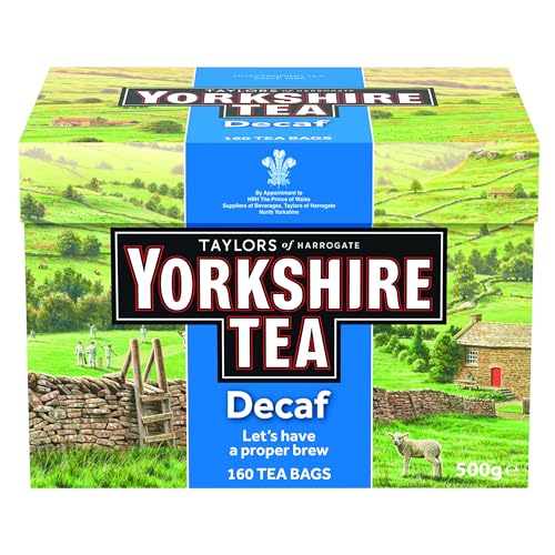 Yorkshire Tea Entkoffeiniert - Erfrischender und Starker, Schwarzer Entkoffeinierter Tee - Traditioneller Britischer Tee - Aus Verantwortungsvoller Herkunft - 160 Teebeutel - 500 g (1er Pack)
