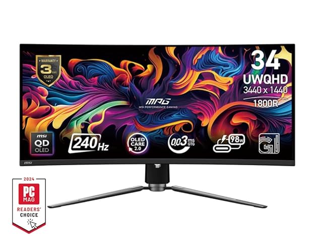 MSI MPG 341CQPX QD-OLED 34-inch Curved OLED Gaming Monitor 3440 x 1440 (UWQHD) 240Hz