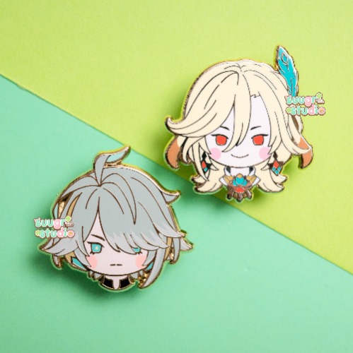 BACKORDER - Genshin Impact Sumeru Alhaitham and Kaveh the Roommates Hard Enamel Pin - Set of Both / [A Grade] / Locking Clasps