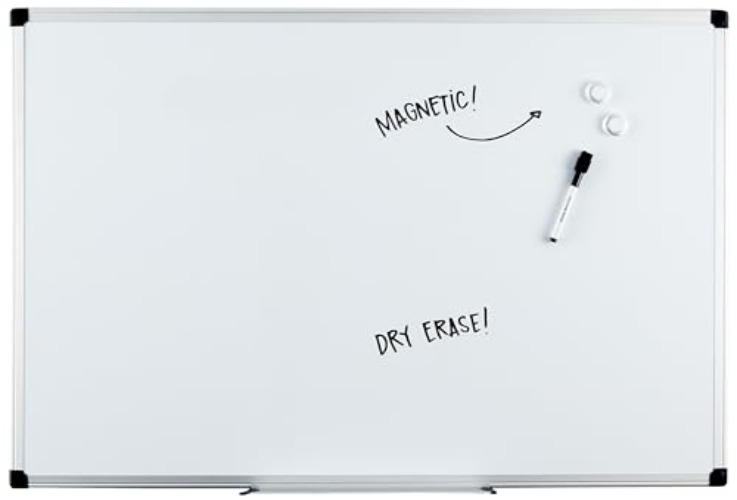 Amazon Basics Magnetic Dry Erase White Board, 36 x 24-Inch, Aluminum Frame, Silver/White - Silver/White - 24" x 36"