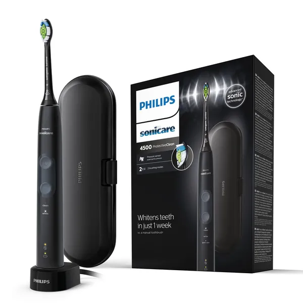 Philips Sonicare HX6830/53 ProtectiveClean - Cepillo de dientes eléctrico con sensor de presión, reconocimiento inteligente de cabezal, 2 modos de limpieza y estuche de viaje, color negro