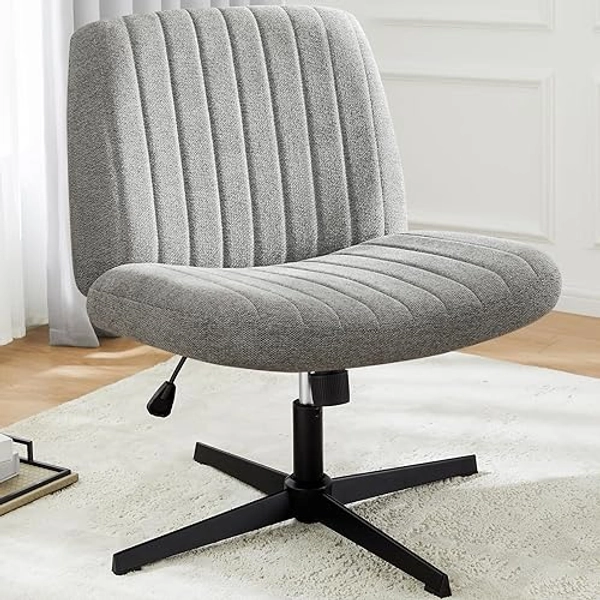 DUMOS Criss Cross Legged Office Chair, Armless Wide Seat No Wheels, Modern Home Desk Seating Swivel Height Adjustable Fabric Vanity for Bedroom