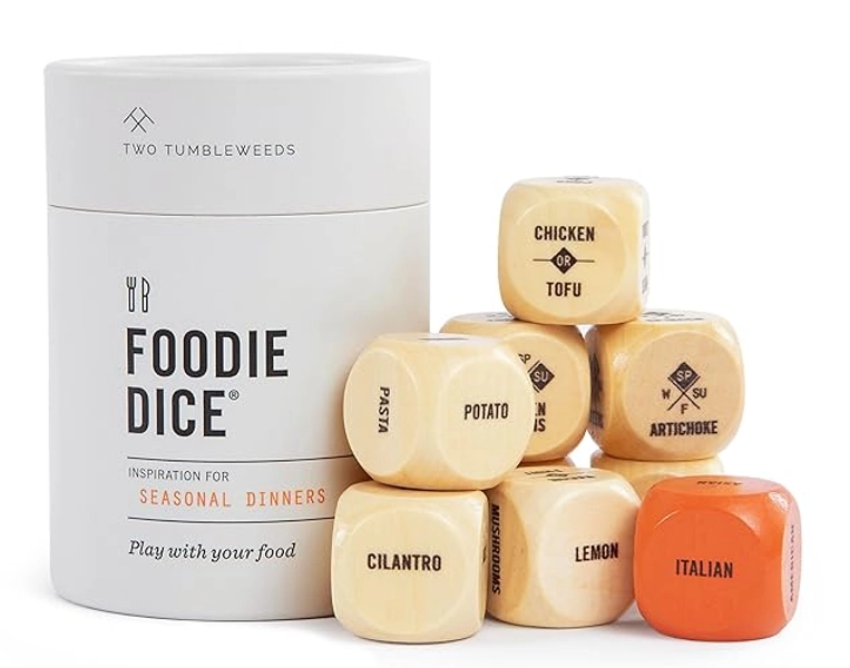 Foodie Dice - New Edition | Play with Your Food! | Set of 9 Dice to Inspire Creative, Seasonal Meals | Includes Take Out Die | Unique Cooking Gift