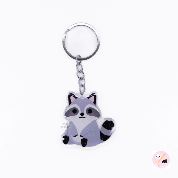Raccoon Acrylic Glitter Keychain