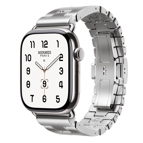 Apple Watch Hermès Series 10 GPS + Cellular, 46mm Silver Titanium Case with Satiné Grand H - Small